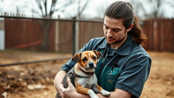 Dallas dogfighting bust rescue with worker holding rescued dog.