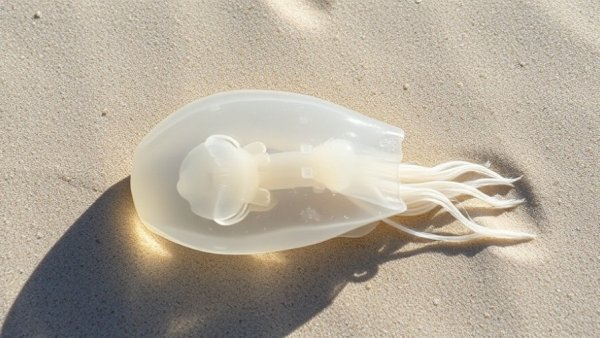 Translucent box jellyfish on North Padre Island sand.