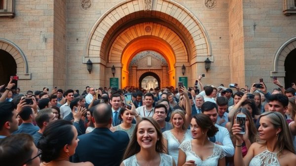 Crowd at free Valentine's Day mass wedding in San Antonio.