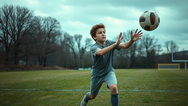 Stevens High School football player reaching to catch ball, cloudy field.