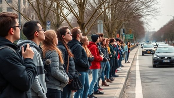 Austin student protests ICE on roadside, observing cars.