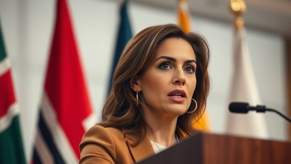 Confident woman speaks at podium about SAVE America Act