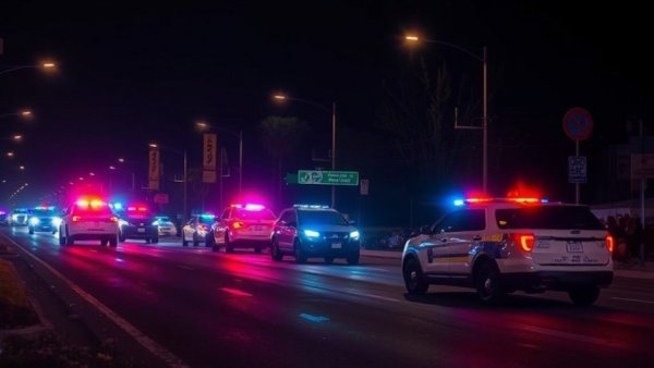 Breaking US news scene with police vehicles at night.