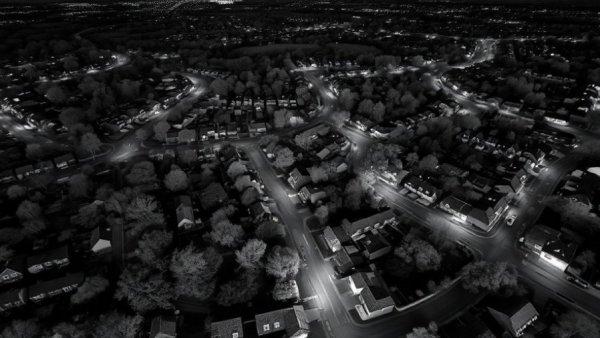 Infrared aerial view of Tucson neighborhood at night for breaking US news.