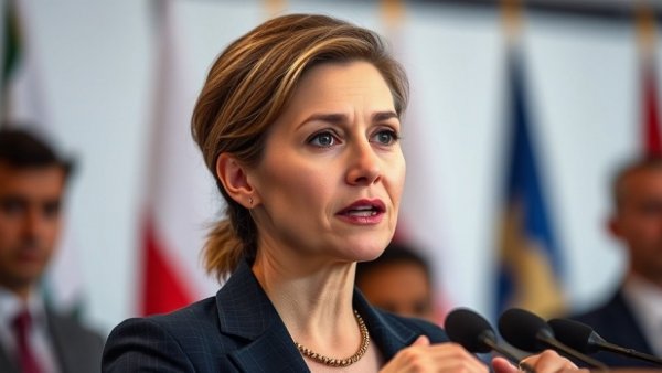 Confident woman speaking about the SAVE America Act at a press conference.