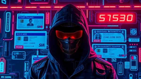 Digital concept of identity theft on dark web with price tags