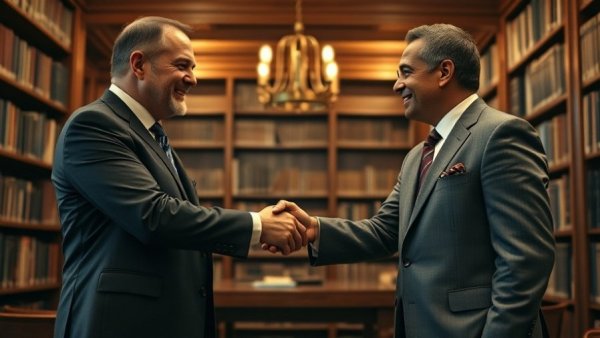 Geneva talks Russia Ukraine in wooden library setting with handshake.