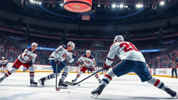 U.S. men's hockey team victory over Denmark captured in intense ice rink action.