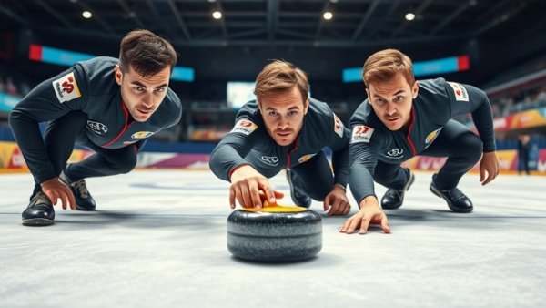 Canadian curlers in action during an intense match.