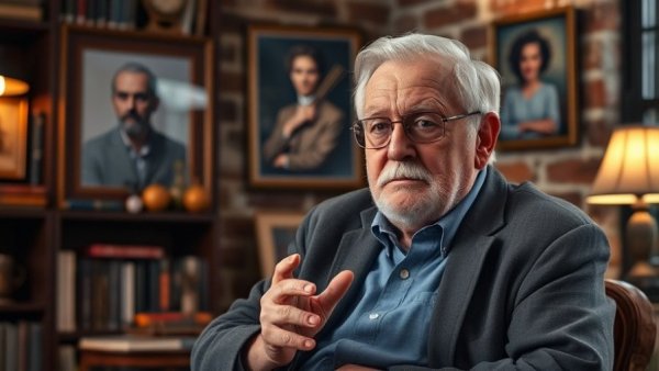 Elderly man discussing Voter ID Laws on news channel in a cozy study.