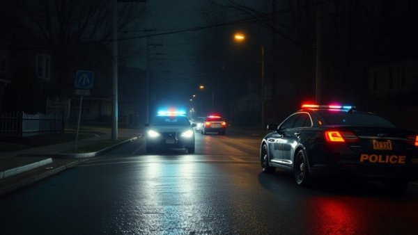 Police presence on a dark street after a Houston news shooting.