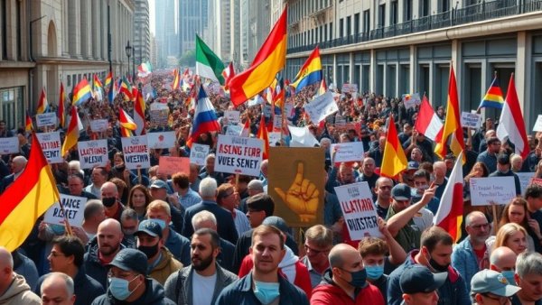 Protesters demanding regime change in Iran in a crowded city street.