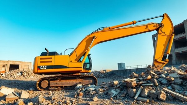 Excavator demolishing building at Houston site, current news coverage.