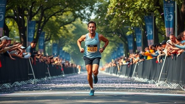 2026 Austin Marathon Winners crossing finish line with confetti.