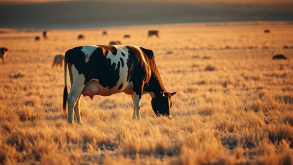 Black and white cow grazing in dry Texas field; rising beef prices Texas ranchers.