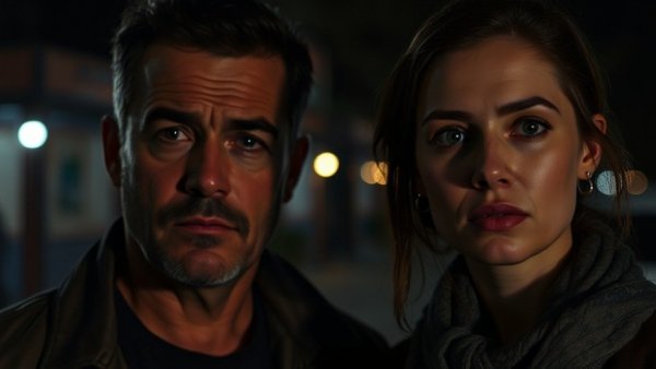 Operation Lone Star arrests: two individuals at night under artificial lighting.