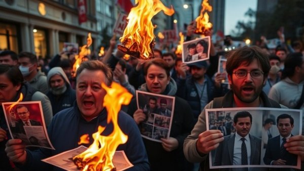 Protestors burning photographs during a news event in the US.