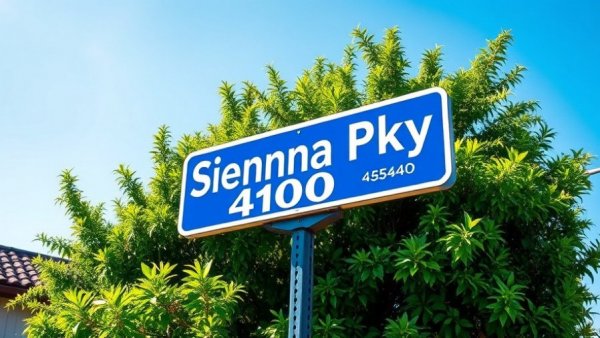 Sienna Pkwy street sign after gas leak, surrounded by foliage.