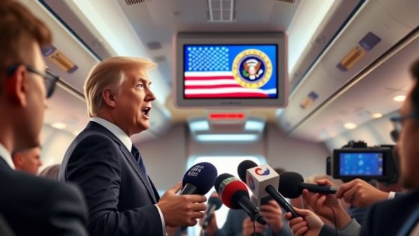 Man during airplane press briefing, discussing the Democrat shutdown.