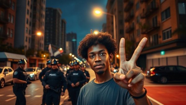 Rising crime in Bronx: nighttime police scene and young man outdoors.