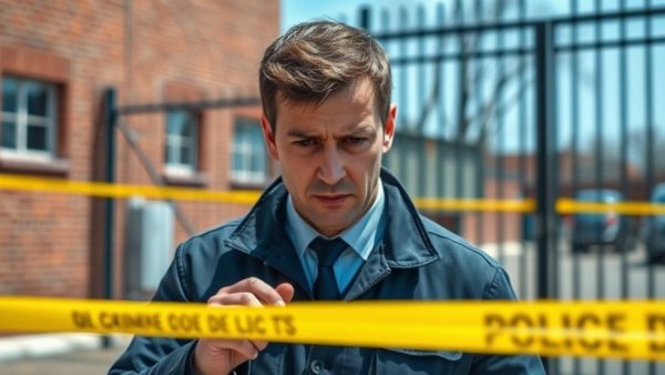 Investigator at Houston crime scene with police tape in foreground.