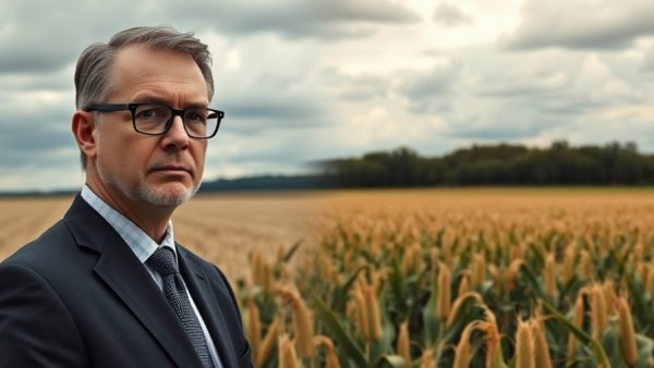 Split image showing rural cornfield and man in suit, Rural America Drives Urban Economy.