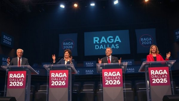 Texas Attorney General candidates debating on stage with banners.