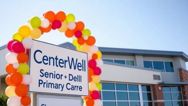 CenterWell sign with balloon arch, Humana CenterWell acquires MaxHealth.