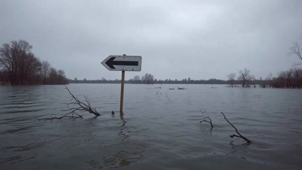 Washington state's flooding damage scene with submerged sign