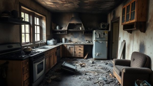 Houston fire hydrant issues lead to charred kitchen interior.