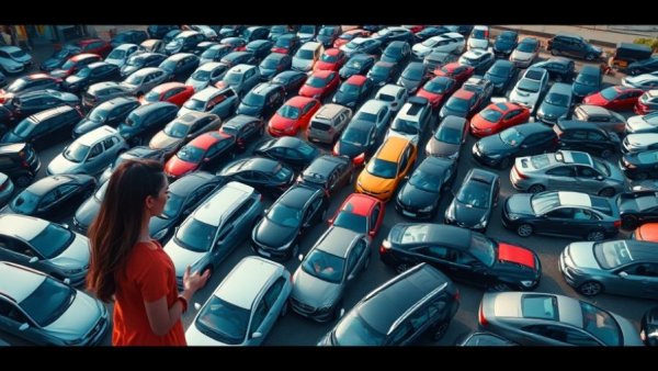 Automaker deregulation savings depicted with car lot and speaker.