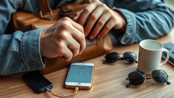 Hands find tracker in bag; Bluetooth trackers stalking risks context.