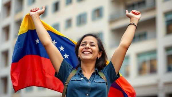 Venezuelan refugee crisis predictions: Woman with flag in protest setting.