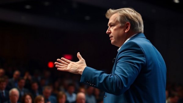 Speaker at Texas politics news event, engaging audience discussion.