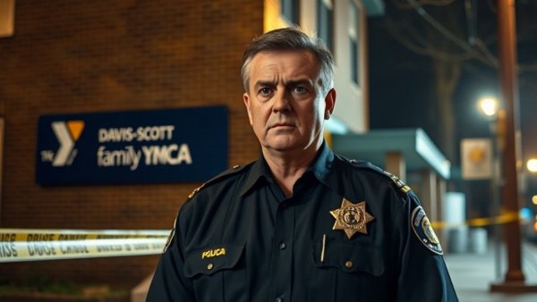 Police officer at Davis-Scott Family YMCA crime scene, San Antonio news crime.