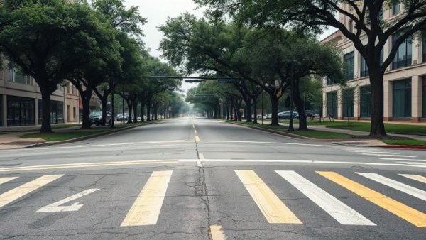Freshly painted Austin crosswalk ensures pedestrian safety.