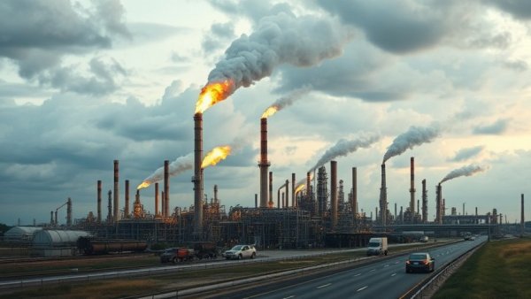 Texas refinery processing Venezuelan oil, cars in foreground