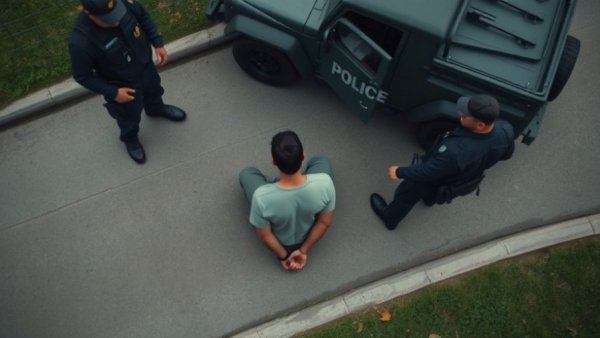 Scene from a Dallas news shooting with police presence and a suspect.