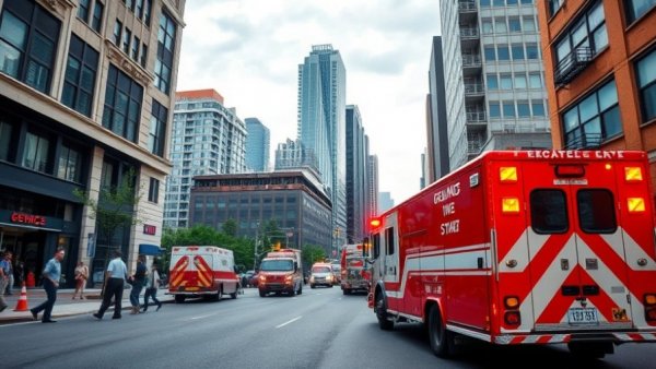 Emergency vehicles respond near courtroom for fentanyl exposure.