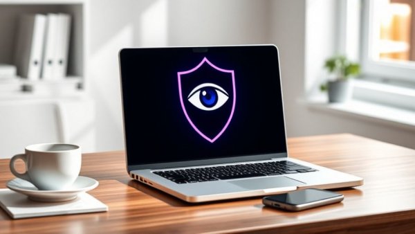 VPN security risks visualized on laptop screen in home setting.