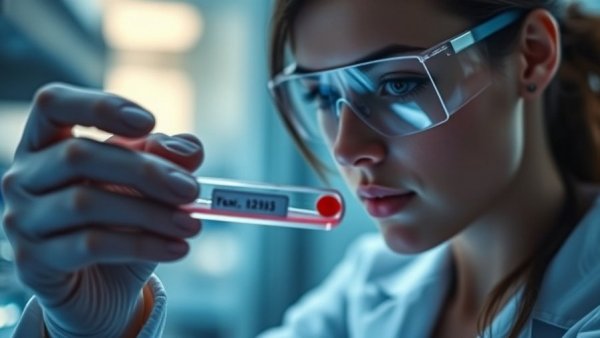 Laboratory technician examining blood sample related to high altitude diabetes protection.