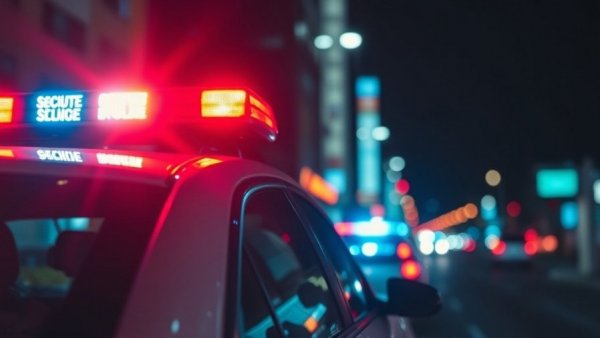 San Antonio news: police car lights at night with city bokeh.