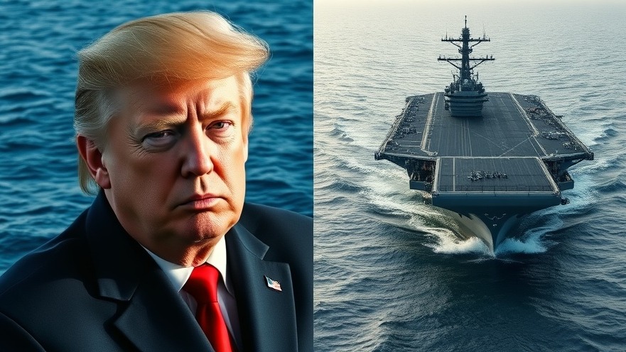 Military buildup with naval carrier sailing through the ocean.