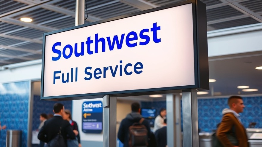 Southwest sign at airport for Austin nonstop flights.