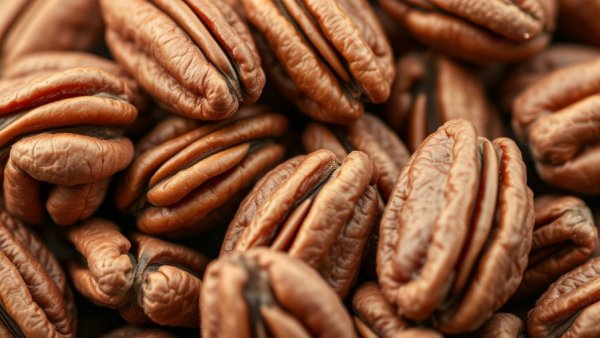 Healthy heart with pecans close-up shot showcasing texture.