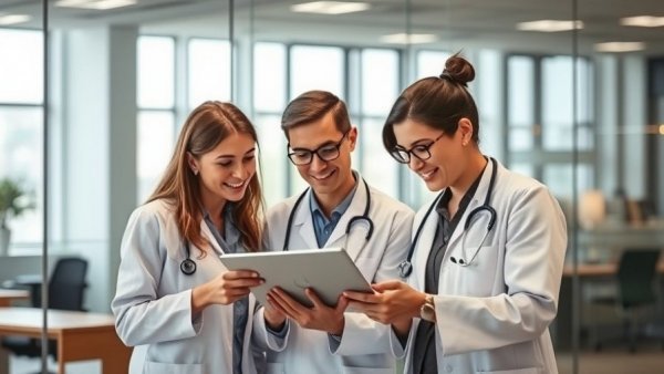 Healthcare professionals collaborating on digital healthcare solutions.