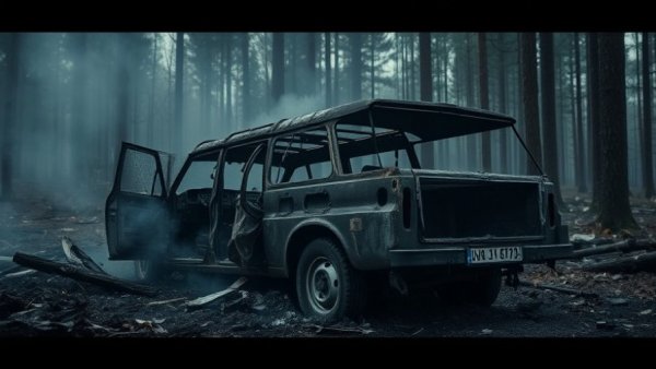 Impact of El Mencho's death on cartel with burned vehicle.