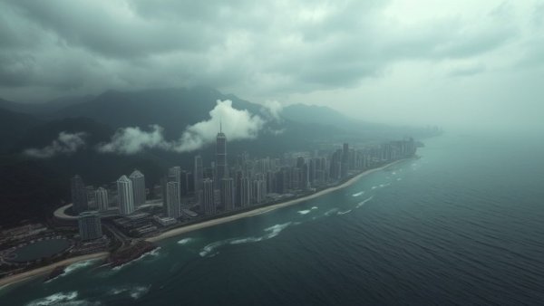 Smoke over Puerto Vallarta, cartel violence scene with mountains and ocean
