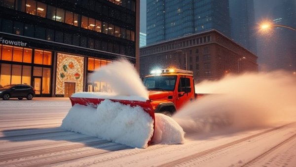 Snowplow clears snow in Manhattan during East Coast blizzard warnings.