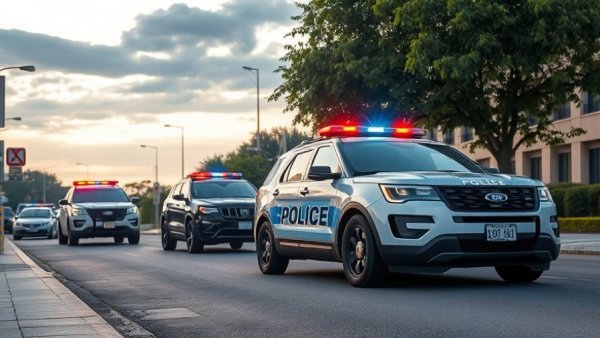 Police vehicles at emergency scene during sunset, Amber Alert Arizona.